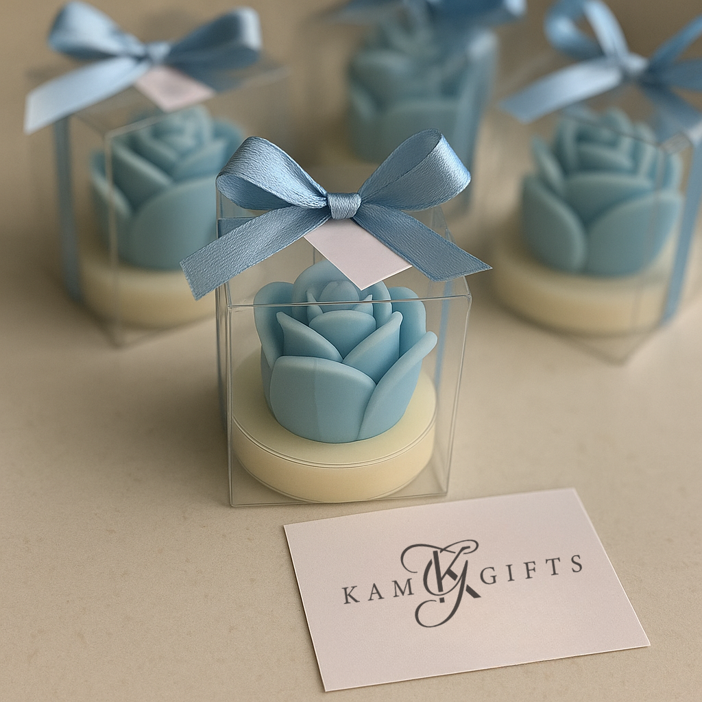 Blue Flower Candle Favor | Elegant Wedding & Party Gift
