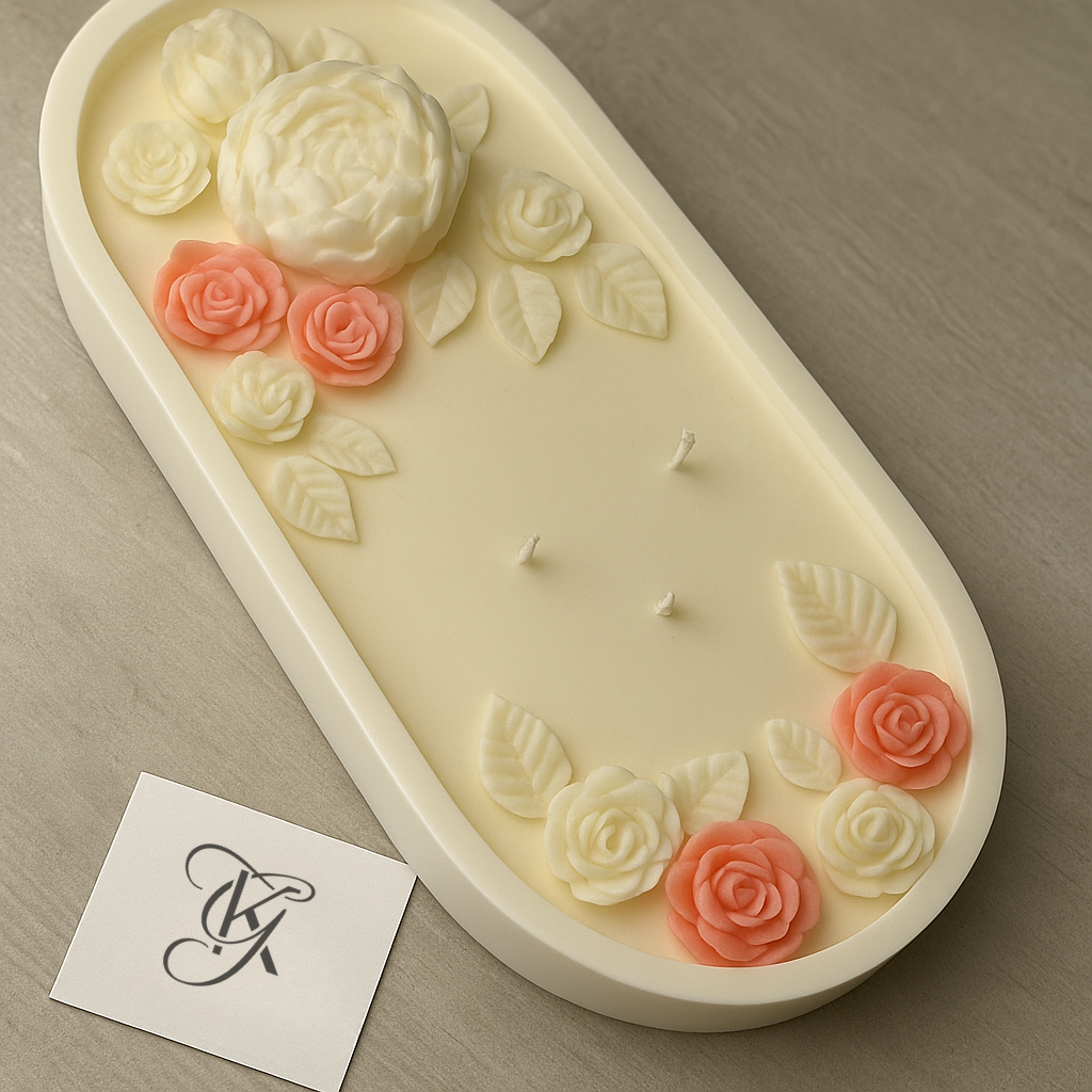 Minimalist Floral Candle in a Ceramic Tray