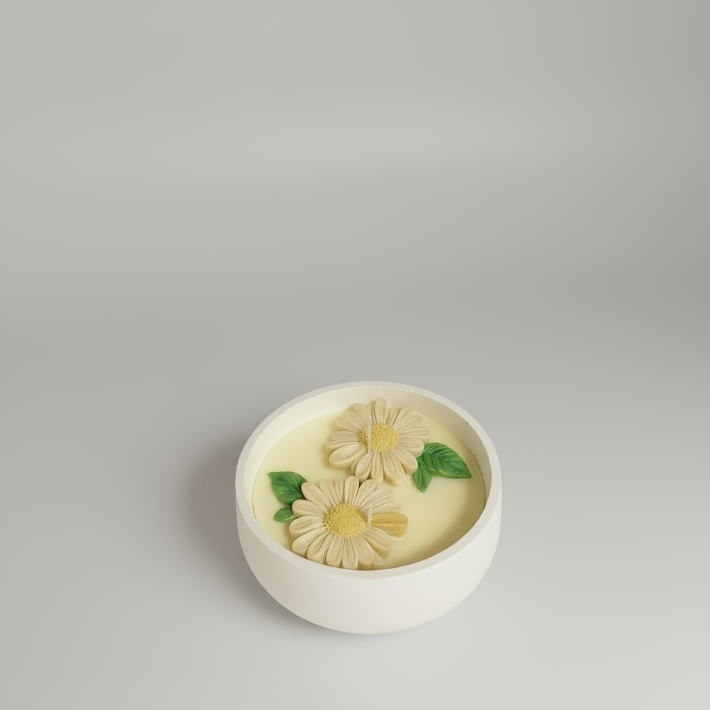 Sunny Daisy Duo Container Candle in White Bowl