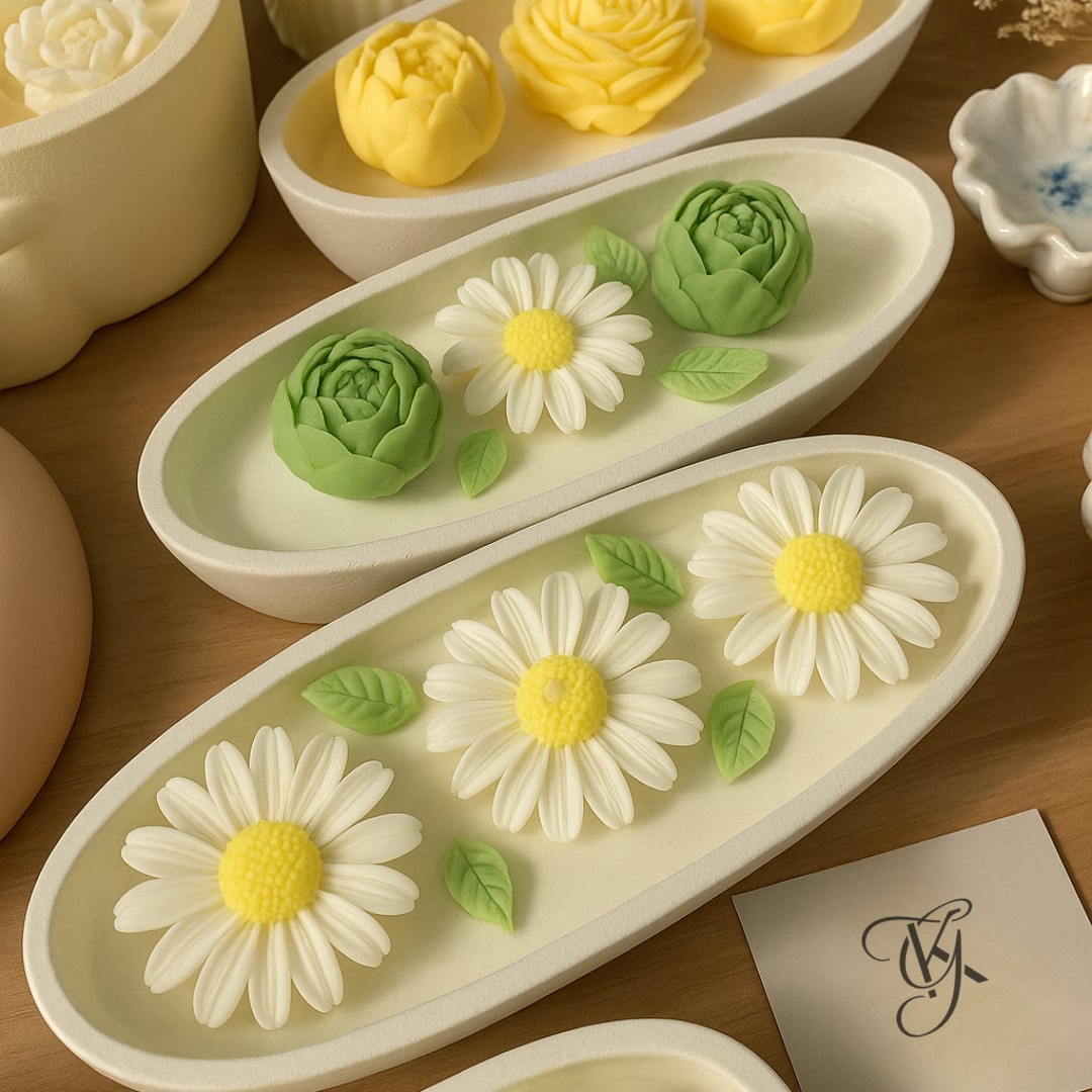 Daisy and  Rose Tray Candles