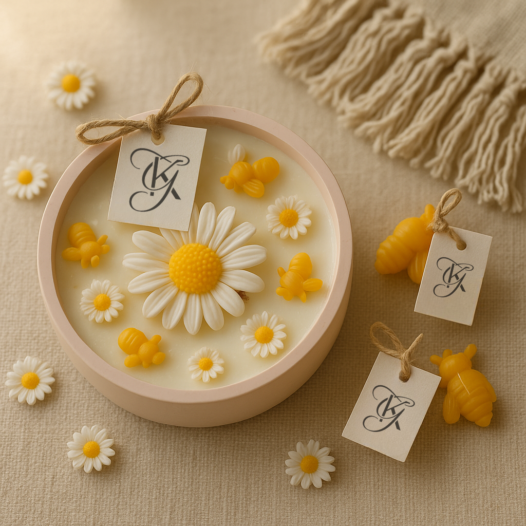 Honey Bee and Daisy Round Container Candle