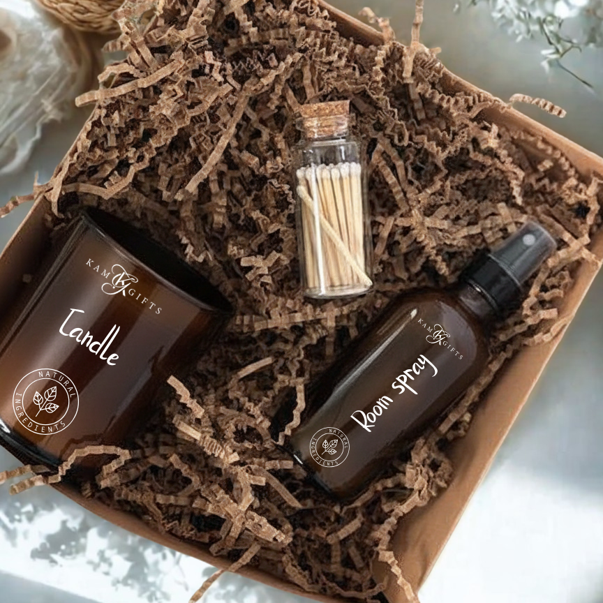 Luxury Candle & Room Spray Gift Set with Glass Jar Matches – Perfect Home Fragrance Gift