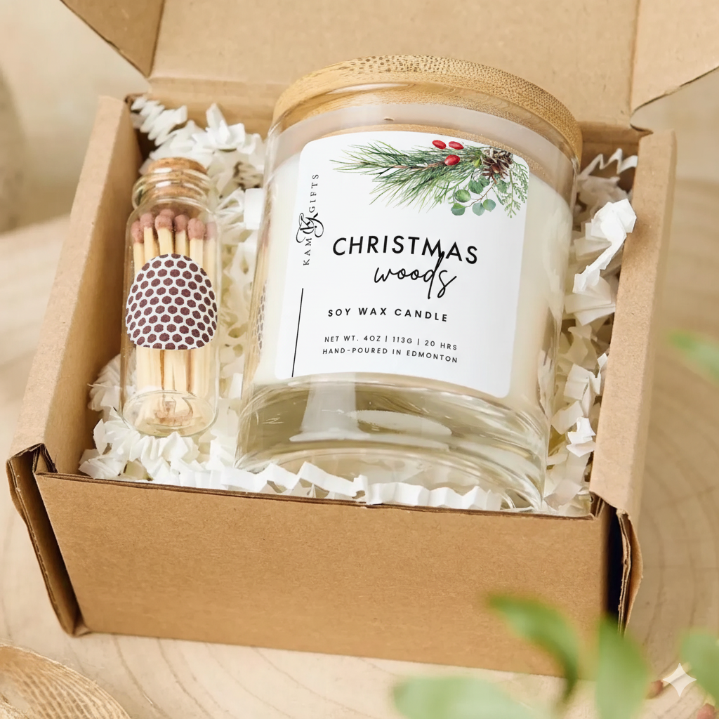 Christmas Woods Soy Wax Candle Gift Set with Safety Matches