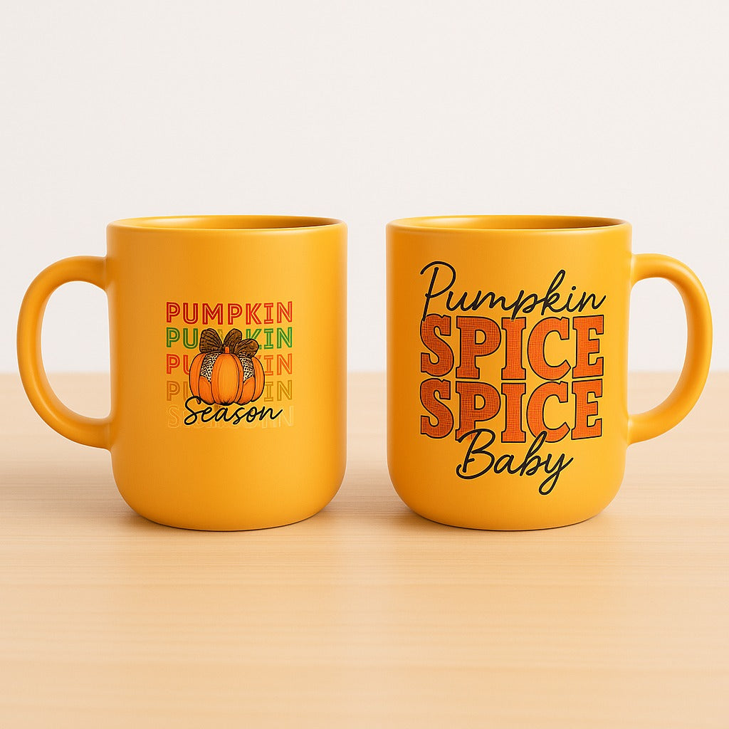 Fall Pumpkin Spice Mug: Rust Yellow Ceramic Coffee Cup (15 oz)