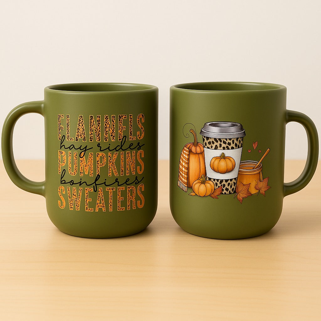 Fall Army Green Mug – Double-Sided Autumn Quote Coffee Cup (15 oz)