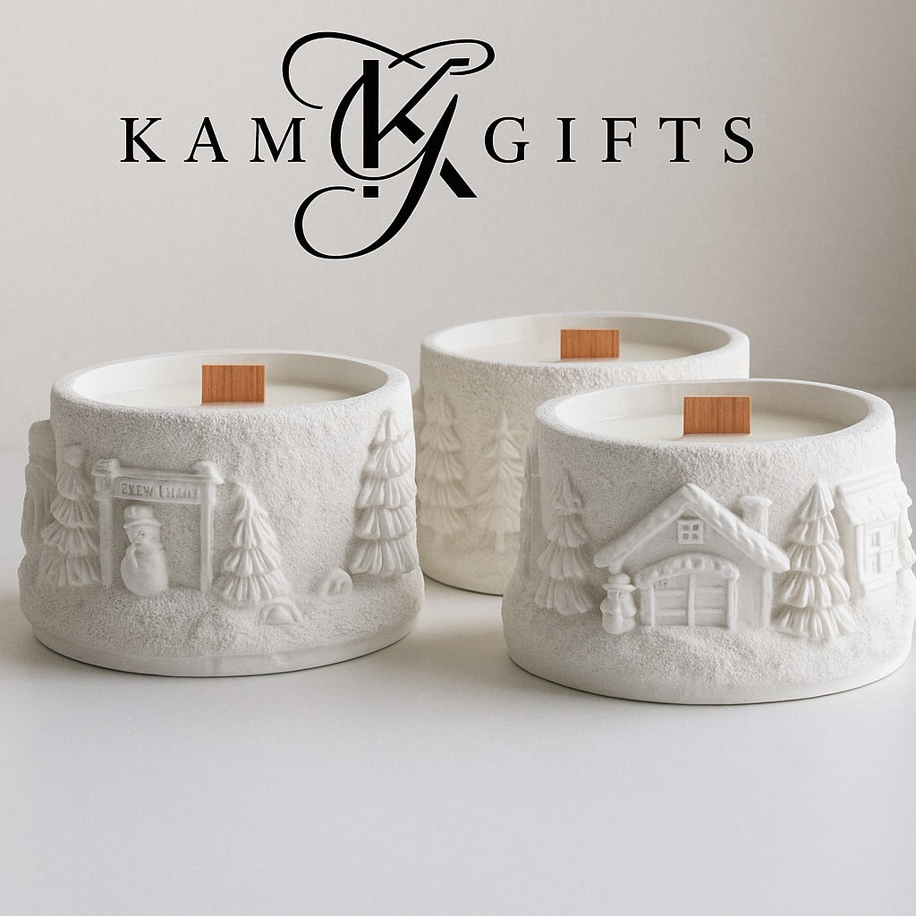 The Winter Village Collection: Textured Ceramic Candles