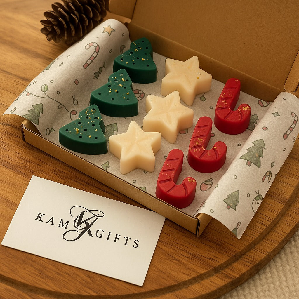 Christmas Wax Melt Set – Festive Mixed Shapes (Candy Cane, Santa, Tree & More)