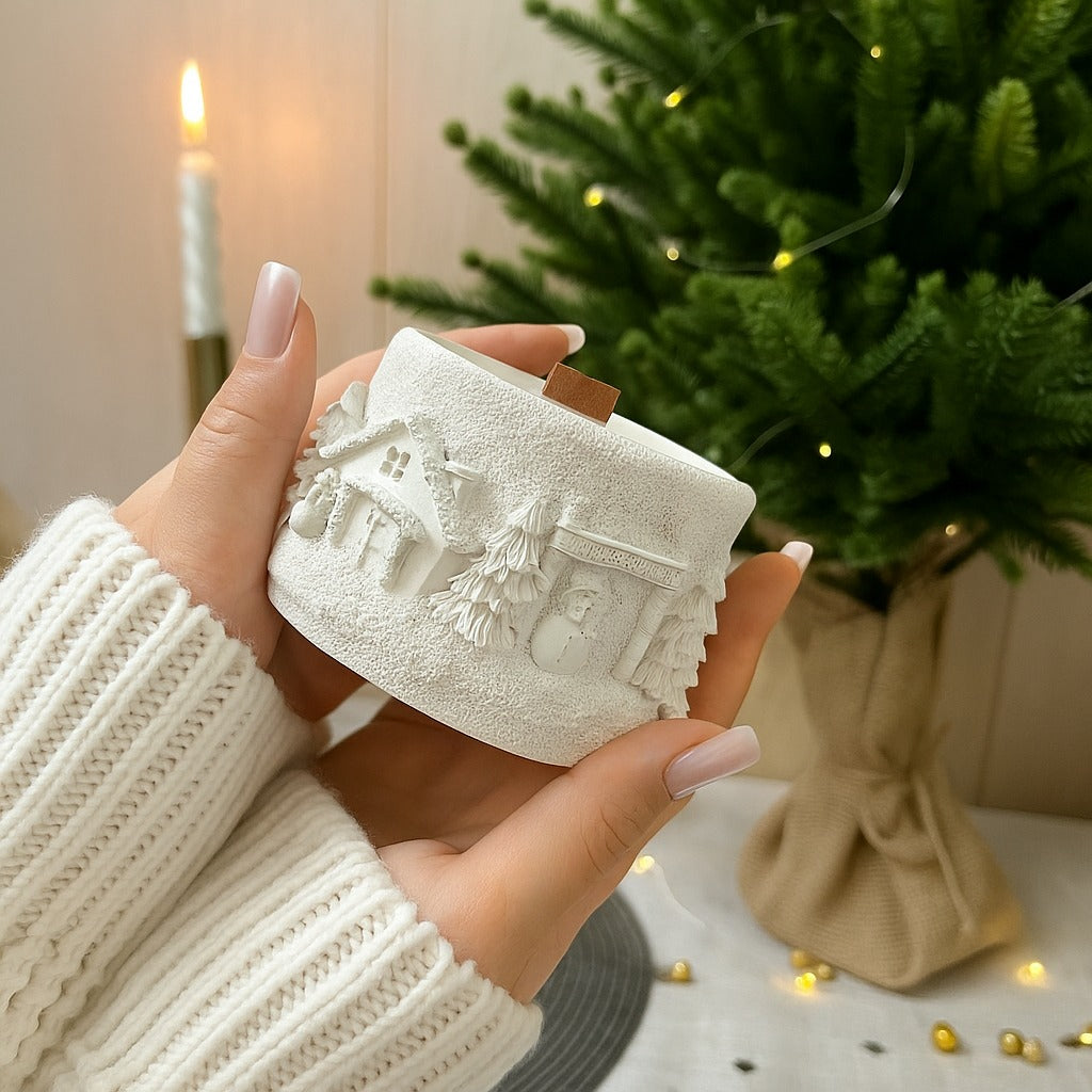 The Winter Village Collection: Textured Ceramic Candles