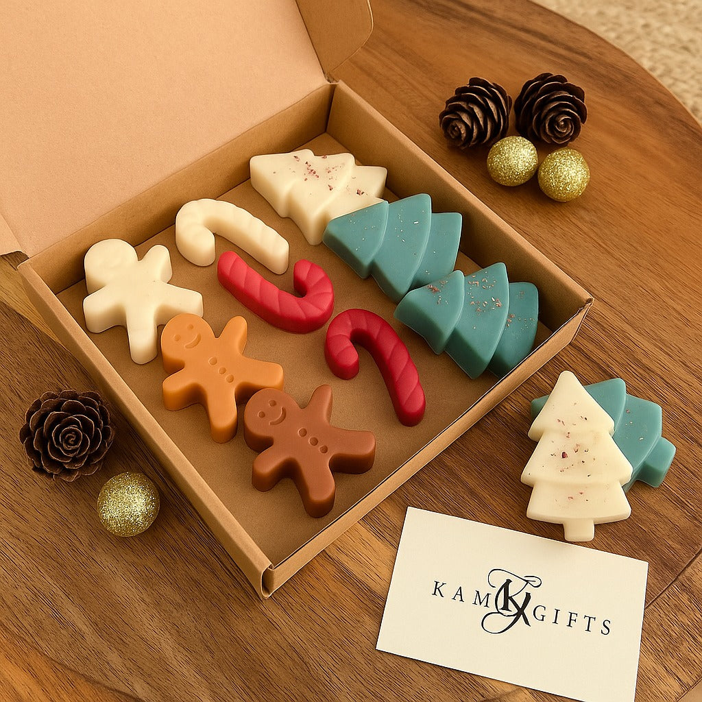 Christmas Wax Melt Set – Festive Mixed Shapes (Candy Cane, Santa, Tree & More)