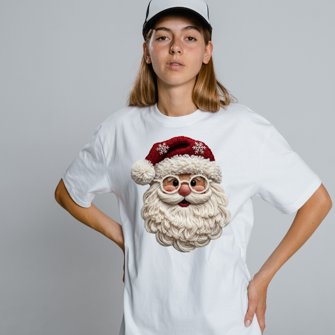 Santa Claus “Embroidered Look” Christmas T-Shirt