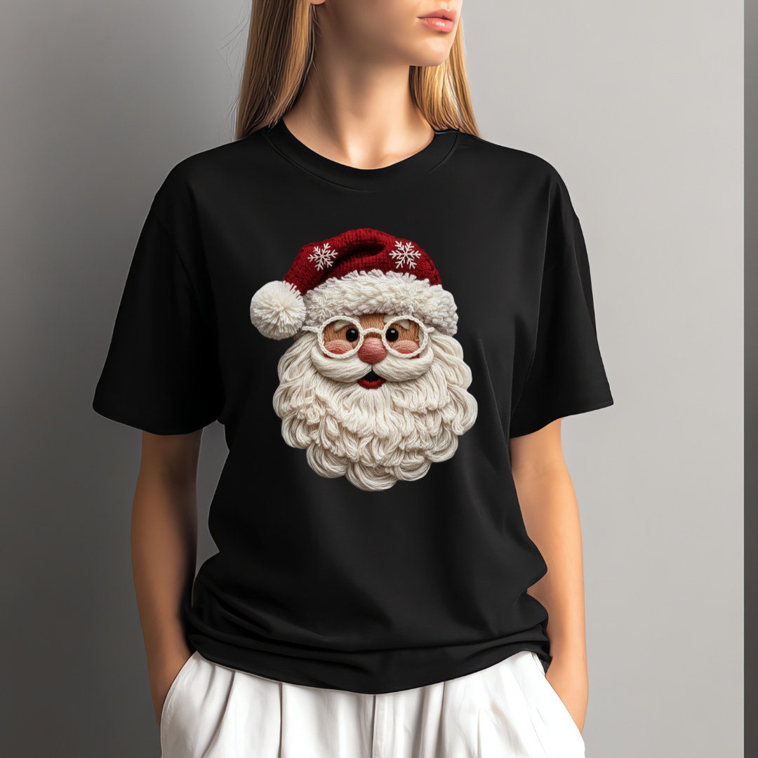 Santa Claus “Embroidered Look” Christmas T-Shirt